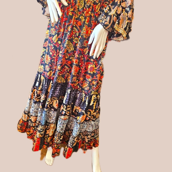 KARMA Hwy Gilded Tiered Ruffle Hem Lg. Dress Red Grn OS NWT - Picture 6 of 15